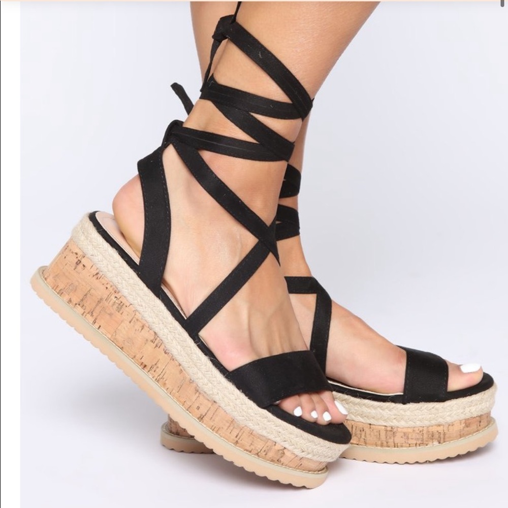 Fashion Nova lace up platform wedges